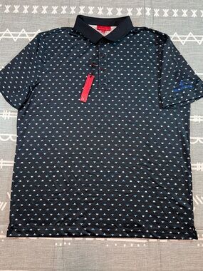 Redvanly Men’s Polo Shirt Black/Blue Floral print XL